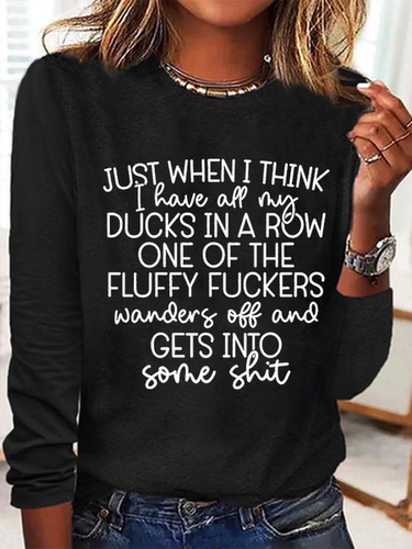 Women's Ducks In A Row Funny Regular Fit Simple Long Sleeve Shirt - Modetalente - Modalova