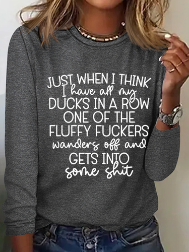 Women's Ducks In A Row Funny Regular Fit Simple Long Sleeve Shirt - Modetalente - Modalova