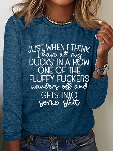 Women's Ducks In A Row Funny Regular Fit Simple Long Sleeve Shirt - Modetalente - Modalova