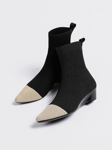 Color Block Breathable Mesh Fabric Wedge Heel Sock Boots - Modetalente - Modalova