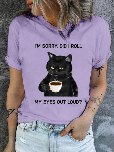 Cotton Women's I Am Sorry Did I Roll My Eyes Out Loud Funny Back Cat Graphic Printing Casual T-Shirt - Modetalente - Modalova