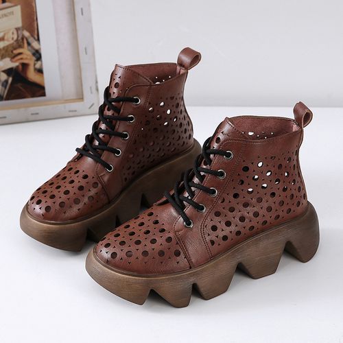 Large Size Women Casual Platform Hollow Breathable Lace Up Ankle Boots - Newchic - Modalova