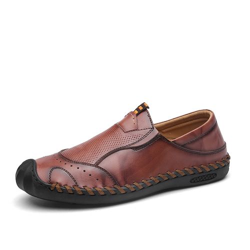 Men Breathable Microfiber Leather Comfy Slip-on Hand Stitching Flat Shoes - Newchic - Modalova