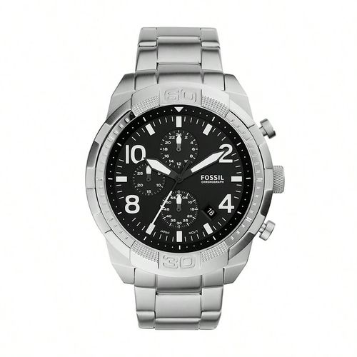 Reloj cronográfico de acero inoxidable Bronson de cuarzo para hombre, plato negro, correa de tres discos de exhibición de Acero inoxidable, estilo d - Fossil - Modalova