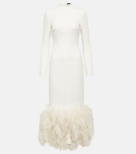 Bridal feather-trimmed cady midi dress - David Koma - Modalova