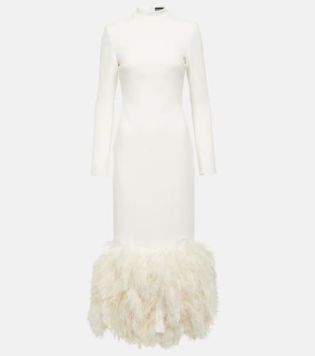 Bridal feather-trimmed cady midi dress - David Koma - Modalova