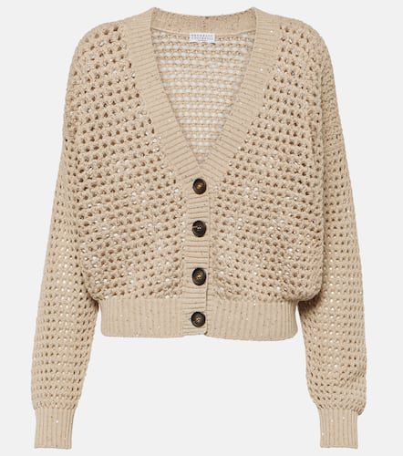 Sequined open-knit cotton-blend cardigan - Brunello Cucinelli - Modalova