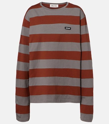 Camiseta de jersey de algodón a rayas - Miu Miu - Modalova