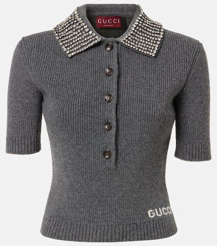 Crystal-embellished wool polo shirt - Gucci - Modalova