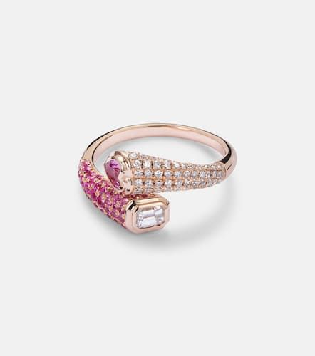 Mixed Bypass 18kt rose pinky ring with diamonds and sapphires - Shay Jewelry - Modalova