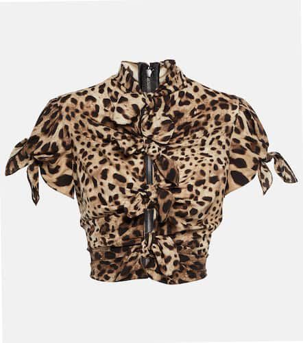 Leopard-print silk-blend crop top - Dolce&Gabbana - Modalova
