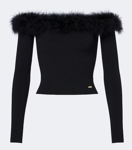 Feather-trimmed ribbed-knit top - Gucci - Modalova