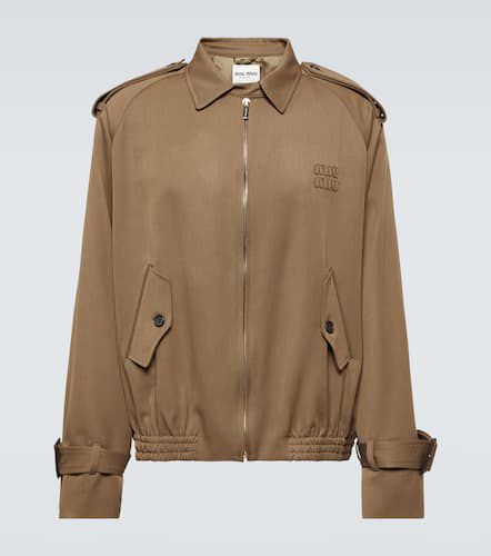 Giacca blouson in gabardine di lana con logo - Miu Miu - Modalova