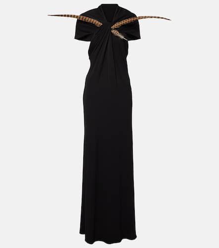 Cutout feather-trimmed jersey maxi dress - Loewe - Modalova