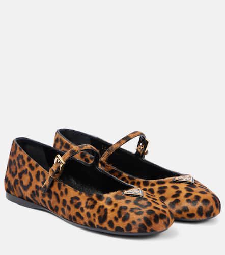 Leopard-print leather Mary Jane flats - Prada - Modalova