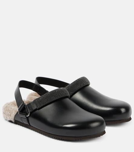 Verzierte Slippers aus Leder mit Shearling - Brunello Cucinelli - Modalova