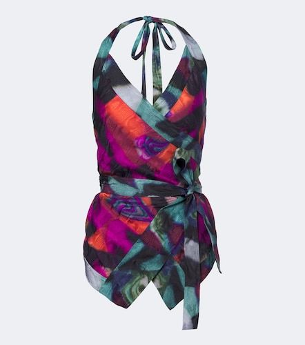 Printed moire wrap top - Dries Van Noten - Modalova