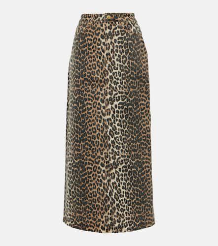 Leopard-print denim maxi skirt - Ganni - Modalova