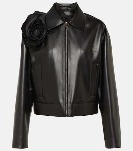 Floral-appliquÃ© leather jacket - Valentino - Modalova