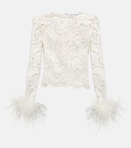 Embellished corded lace crop top in white - Self Portrait