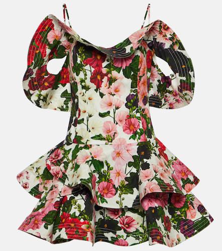 Ruffled floral cotton-blend minidress - Oscar de la Renta - Modalova