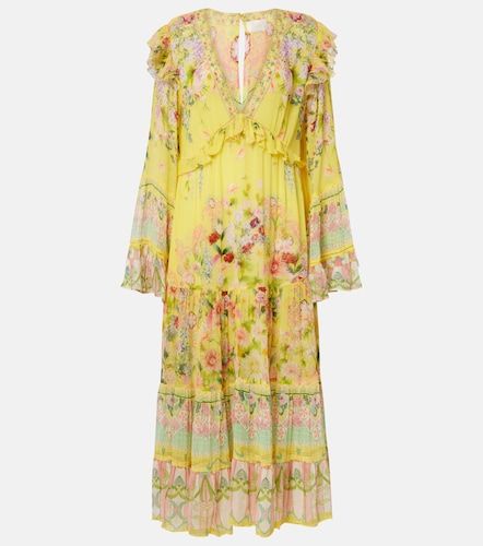 Abito midi in chiffon di seta con stampa e volant - Camilla - Modalova