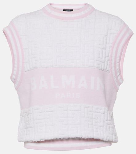 Monogram wool and cotton-blend knitted top - Balmain - Modalova