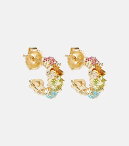 Kt gold Mini hoop earrings with gemstones and diamonds - Suzanne Kalan - Modalova