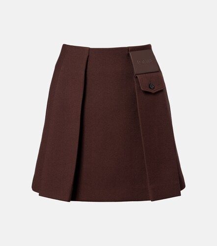 Leather-trimmed pleated wool and silk miniskirt - Loewe - Modalova