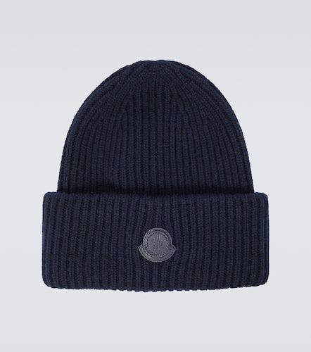 Leather-trimmed cashmere beanie - Moncler - Modalova