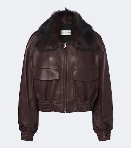 Shearling-trimmed leather blouson jacket - Nour Hammour - Modalova