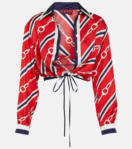 Horsebit cropped silk twill shirt - Gucci - Modalova