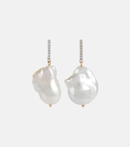 Kt earrings with diamonds and baroque pearls - Mateo - Modalova