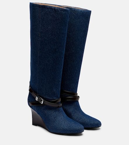 Kat denim knee-high wedge boots - Ganni - Modalova