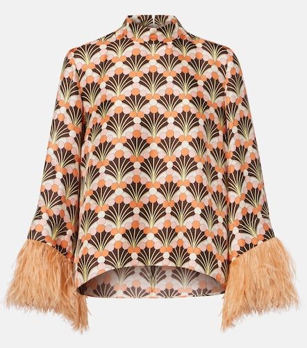 Make An Exit feather-trimmed silk twill top - La DoubleJ - Modalova