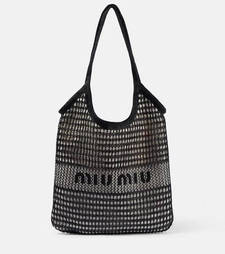 Logo leather-trimmed crochet tote bag - Miu Miu - Modalova