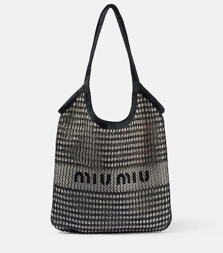 Logo leather-trimmed raffia tote bag - Miu Miu - Modalova