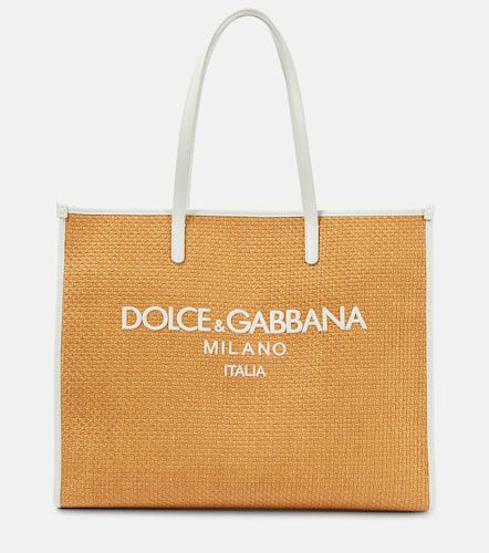 Bolso shopper Large de rafia con piel - Dolce&Gabbana - Modalova