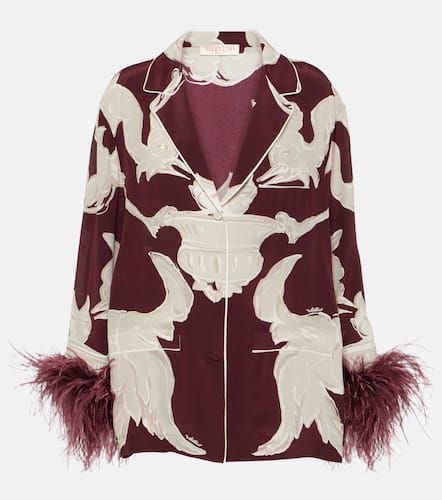 Printed feather-trimmed silk crêpe de chine blouse - Valentino - Modalova