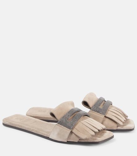 Slippers in suede con frange - Brunello Cucinelli - Modalova