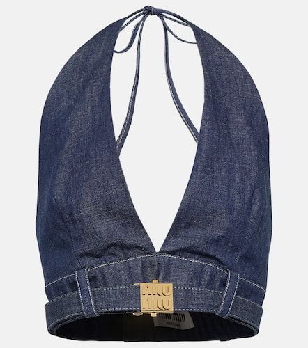 Miu Miu Bralette di jeans con logo - Miu Miu - Modalova