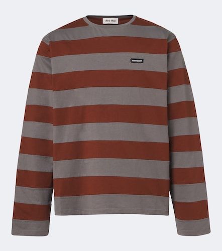 T-shirt in jersey di cotone a righe - Miu Miu - Modalova