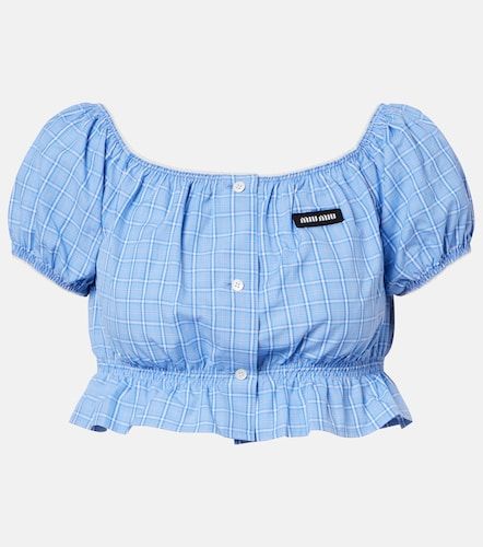Crop top de popelín de algodón a cuadros - Miu Miu - Modalova