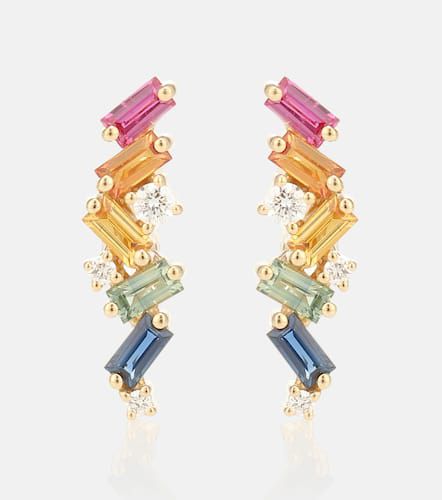 Rainbow Fireworks 18kt gold earrings with diamonds and sapphires - Suzanne Kalan - Modalova