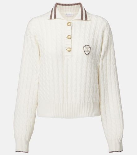 Logo cable-knit cashmere polo sweater - Brunello Cucinelli - Modalova
