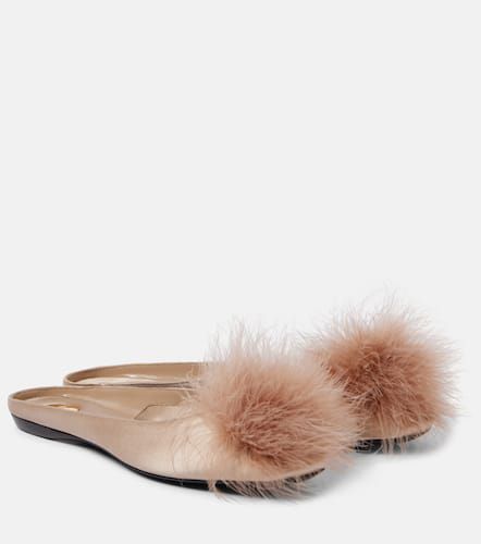 Lido pompom satin crÃªpe mules - Saint Laurent - Modalova