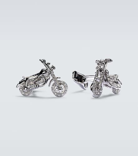 Motorcycle 14kt white gold cufflinks with diamonds - Sydney Evan - Modalova