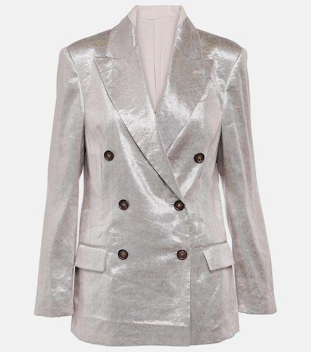 Double-breasted metallic linen-blend blazer - Brunello Cucinelli - Modalova