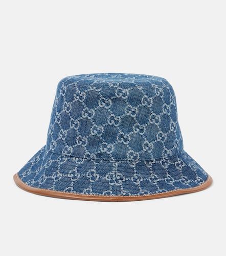 GG leather-trimmed denim bucket hat - Gucci - Modalova