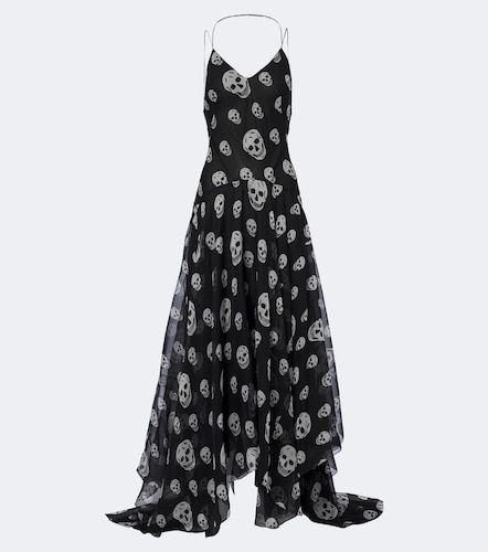 Skull silk chiffon maxi dress - McQueen - Modalova